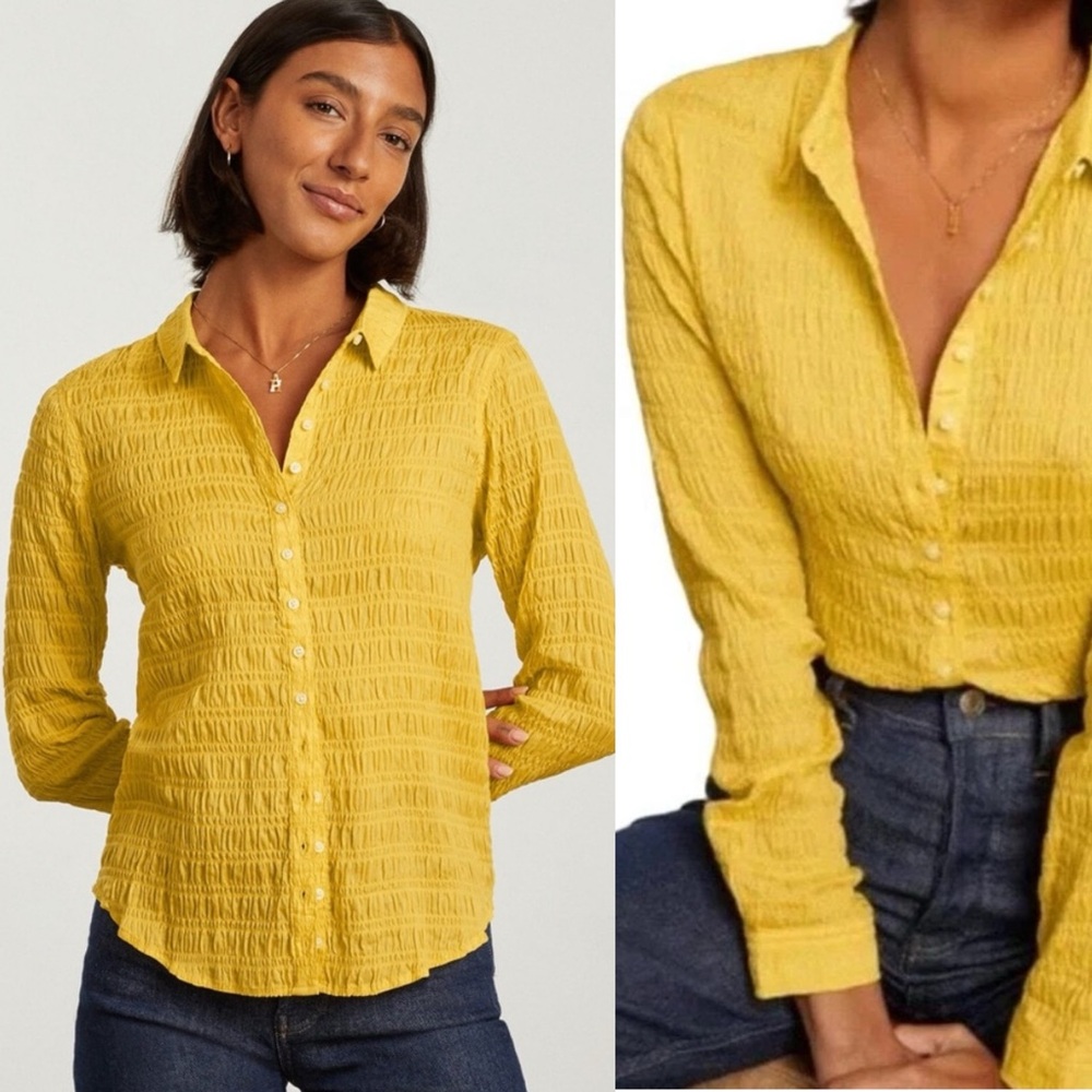 Everlane The Button Down Smocked Top in Lemon Yellow 6 Medium